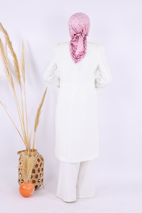 Collar Detail Front Button Half Length Jacket 7693 Ecru - 3