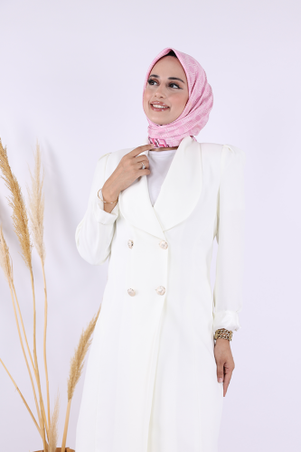 Collar Detail Front Button Half Length Jacket 7693 Ecru - 4