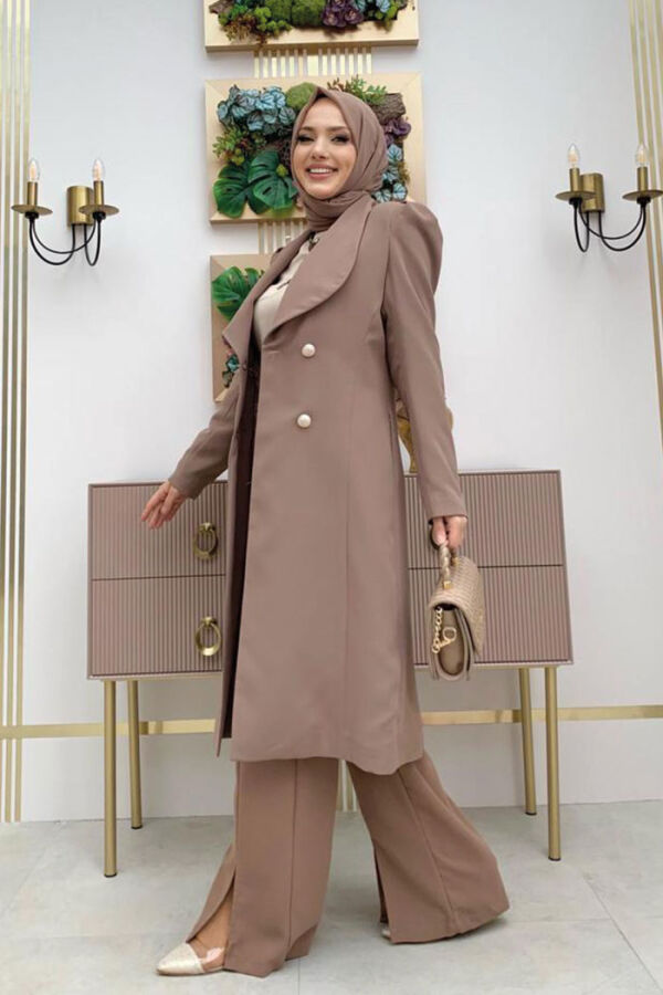 Halblange Jacke mit Kragendetail und Knopf vorne, 7693 Nerz - 6