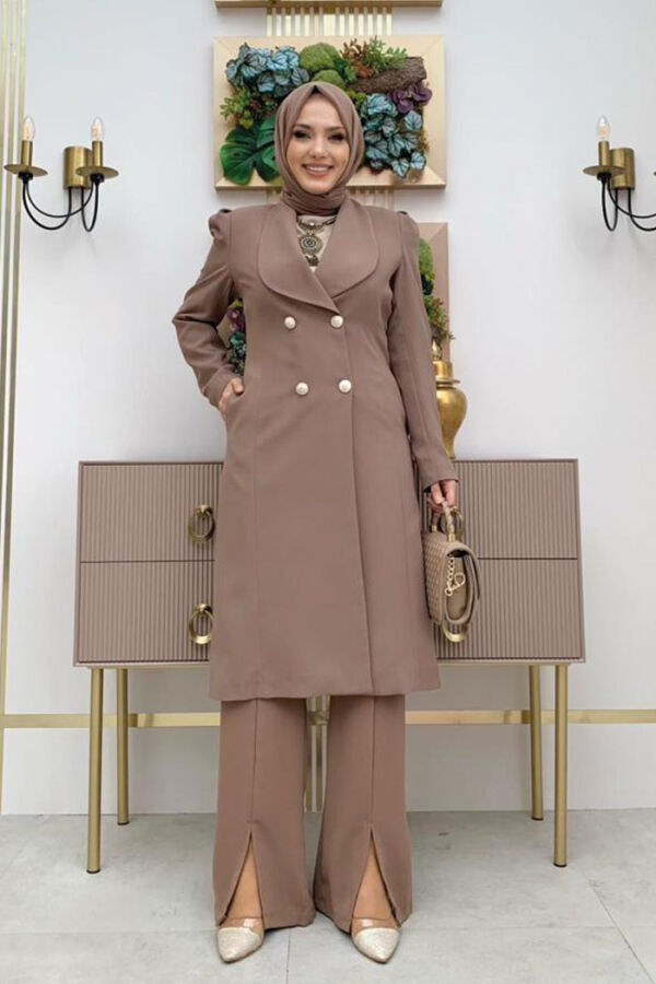 Collar Detail Front Buttoned Half Length Jacket 7693 Mink - 5