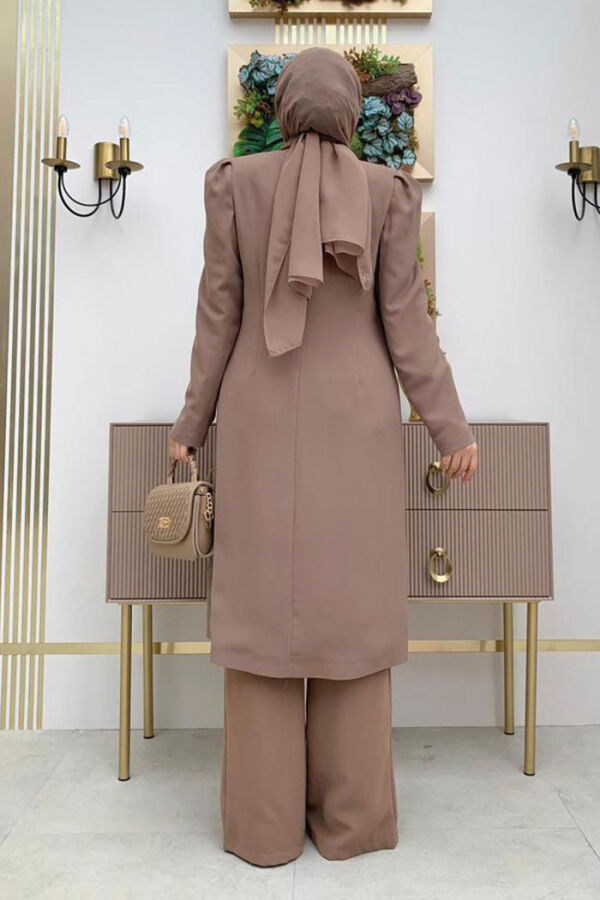 Collar Detail Front Buttoned Half Length Jacket 7693 Mink - 7