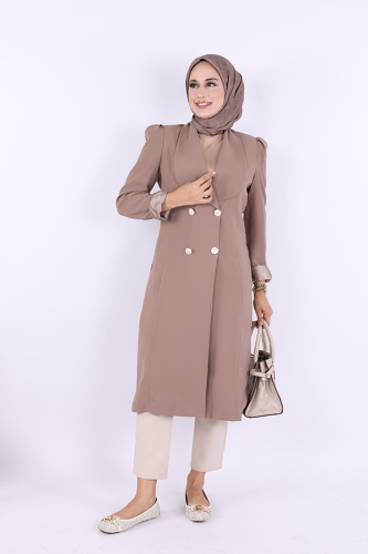 Collar Detail Front Buttoned Half Length Jacket 7693 Mink 