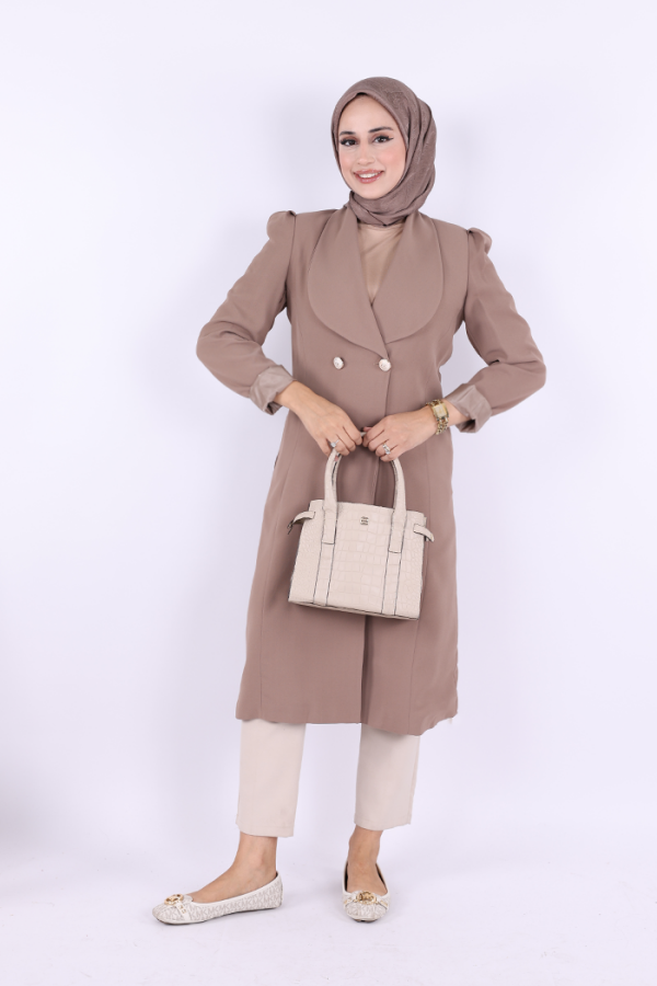 Collar Detail Front Buttoned Half Length Jacket 7693 Mink - 3