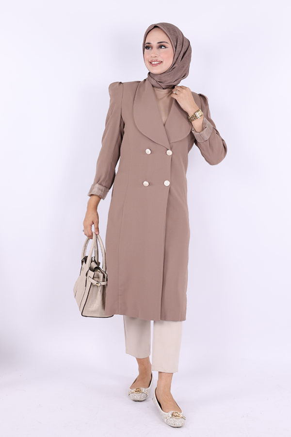 Collar Detail Front Buttoned Half Length Jacket 7693 Mink - 2
