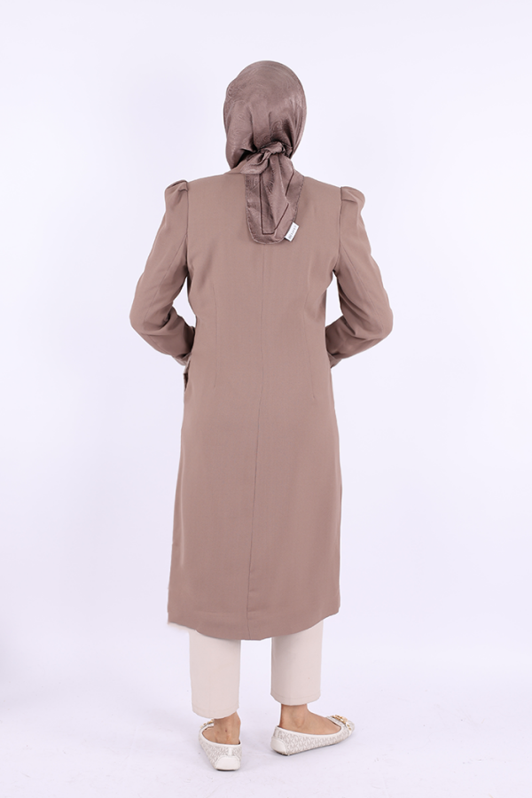 Collar Detail Front Buttoned Half Length Jacket 7693 Mink - 5