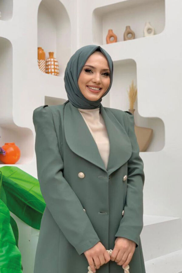 Collar Detail Front Buttoned Half Length Jacket 7693 Mint - 8