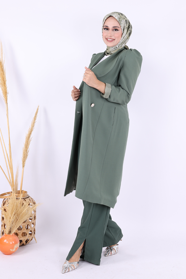 Collar Detail Front Buttoned Half Length Jacket 7693 Mint - 3