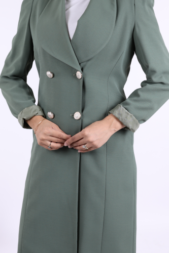Collar Detail Front Buttoned Half Length Jacket 7693 Mint - 6