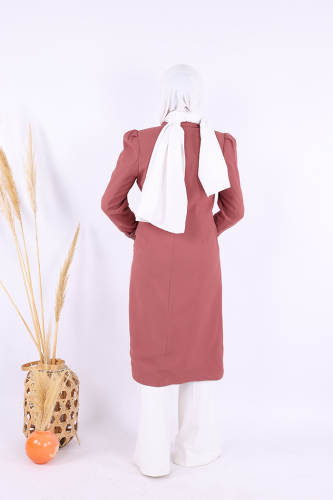 Collar Detail Front Buttoned Half Length Jacket 7693 Dried Rose - 3