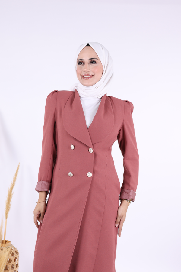 Collar Detail Front Buttoned Half Length Jacket 7693 Dried Rose - 4