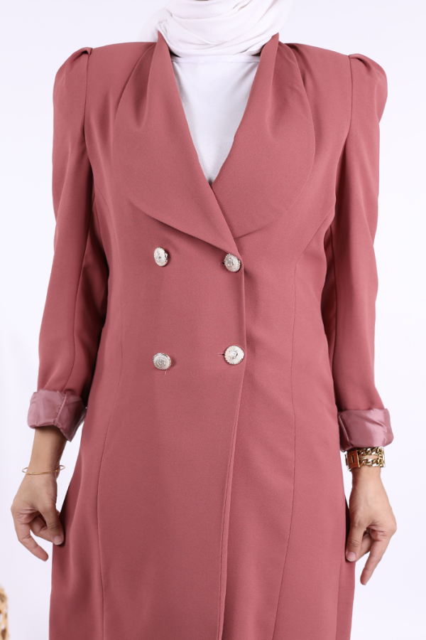 Collar Detail Front Buttoned Half Length Jacket 7693 Dried Rose - 5