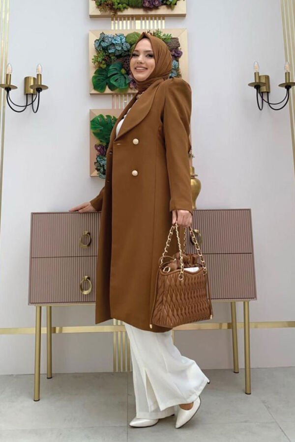 Collar Detail Front Buttoned Half Length Jacket 7693 Tan - 6