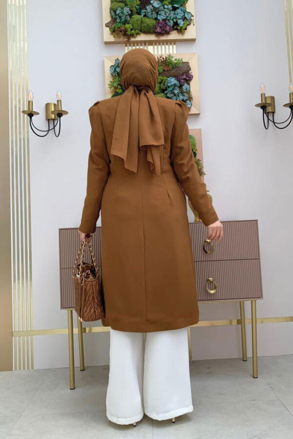 Collar Detail Front Buttoned Half Length Jacket 7693 Tan - 7