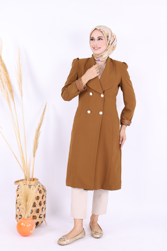 Collar Detail Front Buttoned Half Length Jacket 7693 Tan 