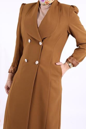 Collar Detail Front Buttoned Half Length Jacket 7693 Tan - 5
