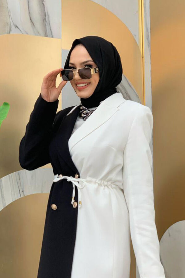 جاكيت نصف طول برباط على الخصر بلونين 7803 أسود - 8