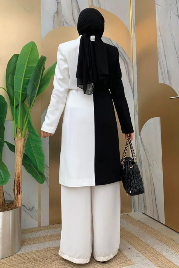 Two Color Buttoned Waist Tie Half Length Jacket 7803 Black - 6