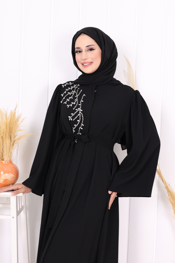 Галстук на талии с вышивкой на плече Abaya 7805 Black - 5
