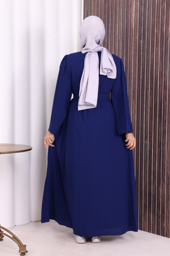 Галстук на талии с вышивкой на плече Abaya 7805 Темно-синий - 5