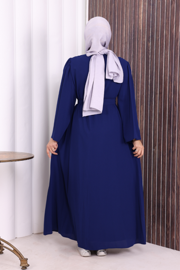 Галстук на талии с вышивкой на плече Abaya 7805 Темно-синий - 5