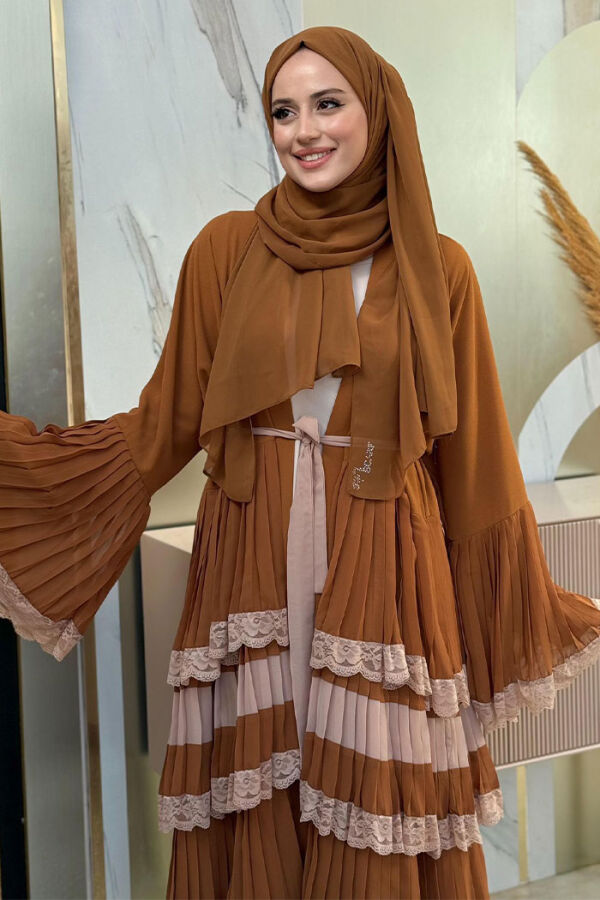 Ärmelbündchen und Rock im Lagen-Spitzenlook Abaya 7807 Taba - 4