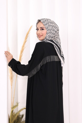 Back Chain Tassel Detail Button Down Bat Collar 7822 Black - 5