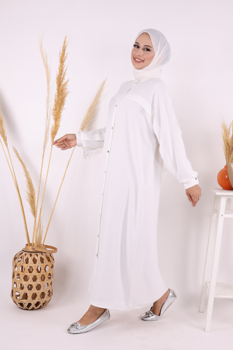 Back Chain Tassel Detail Button Down Bat Collar 7822 Ecru - 2