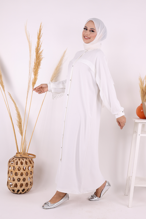 Back Chain Tassel Detail Button Down Bat Collar 7822 Ecru - 2