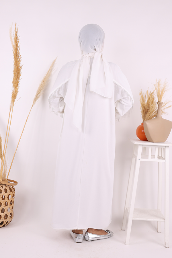 Back Chain Tassel Detail Button Down Bat Collar 7822 Ecru - 3