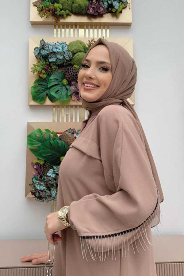 Back Chain Tassel Detail Button Down Bat Collar 7822 Mink - 4