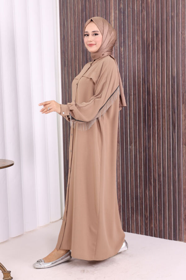 Back Chain Tassel Detail Button Down Bat Collar 7822 Mink - 4