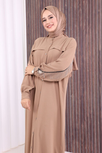 Back Chain Tassel Detail Button Down Воротник летучая мышь 7822 Норка - 5