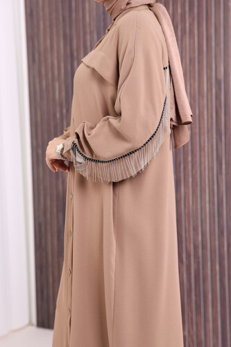 Back Chain Tassel Detail Button Down Воротник летучая мышь 7822 Норка - 6