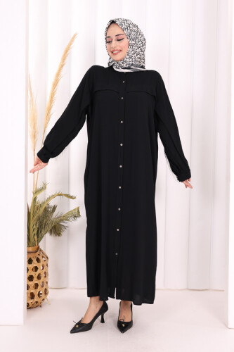 Arkası Zincir Püskül Detay Boydan Düğmeli Yarasakol Ferace 7822 Siyah - 2