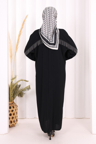 Arkası Zincir Püskül Detay Boydan Düğmeli Yarasakol Ferace 7822 Siyah - 4