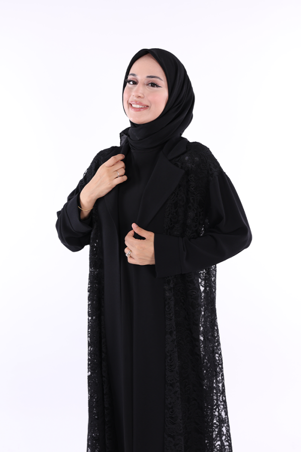 Кружевная гипюровая деталь с воротником Abaya 7830 Black - 8