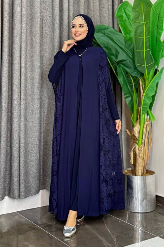 Dantel Abaya 7884 Lacivert - Bym Fashion