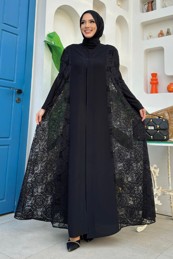 Dantel Abaya 7884 Siyah - 5