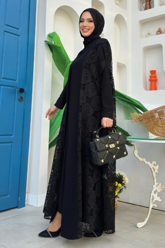 Dantel Abaya 7884 Siyah - 7