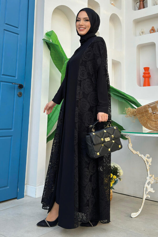 Dantel Abaya 7884 Siyah - 7