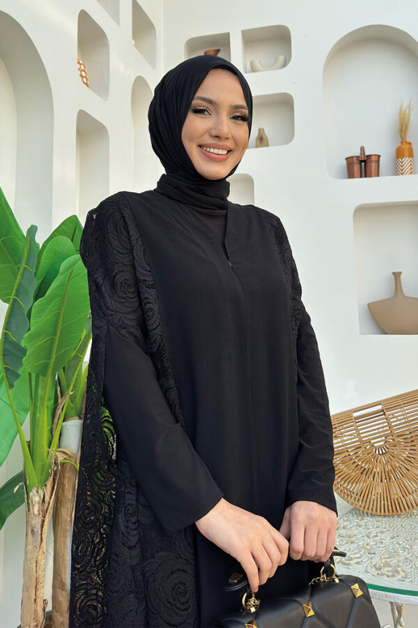 Dantel Abaya 7884 Siyah - 8