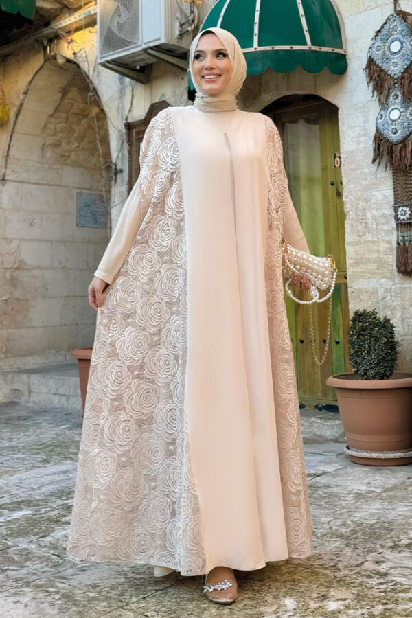 Dantel Abaya 7884 Taş - 5