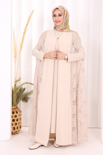Dantel Abaya 7884 Taş