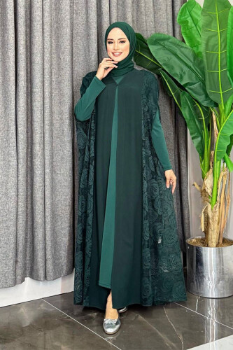 Dantel Abaya 7884 Zümrüt - Bym Fashion