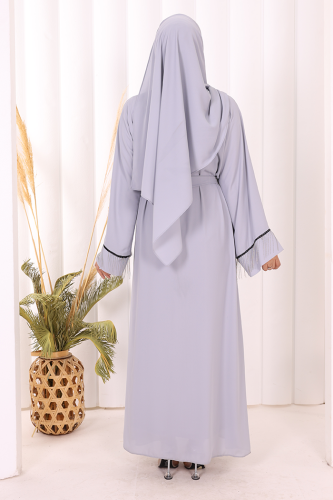 Zincir Püskül Detay Şallı Abaya 7887 Gri - 4