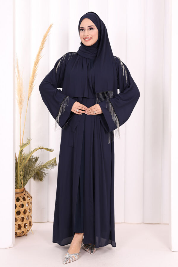 Zincir Püskül Detay  Abaya ŞAL HEDİYE  7887 Lacivert - 2