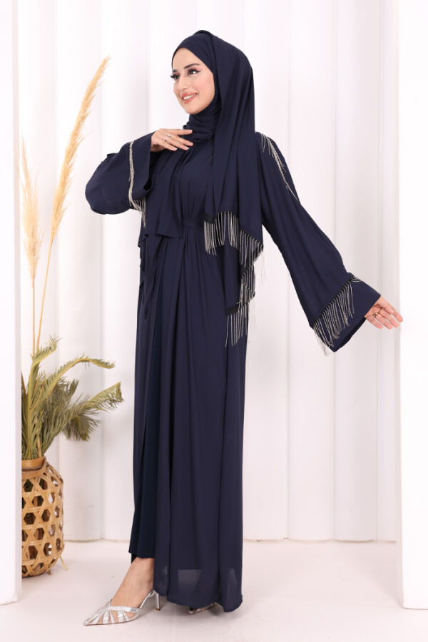 Zincir Püskül Detay  Abaya ŞAL HEDİYE  7887 Lacivert - 3