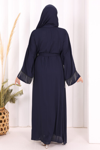 Zincir Püskül Detay  Abaya ŞAL HEDİYE  7887 Lacivert - 4