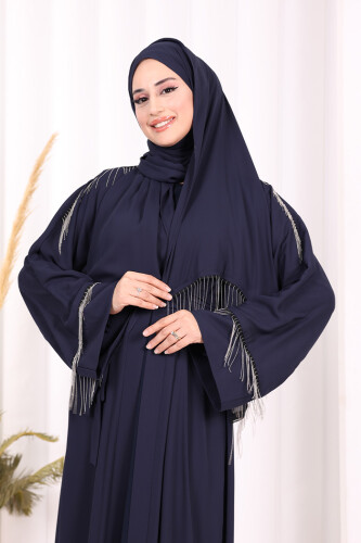 Zincir Püskül Detay  Abaya ŞAL HEDİYE  7887 Lacivert - 5