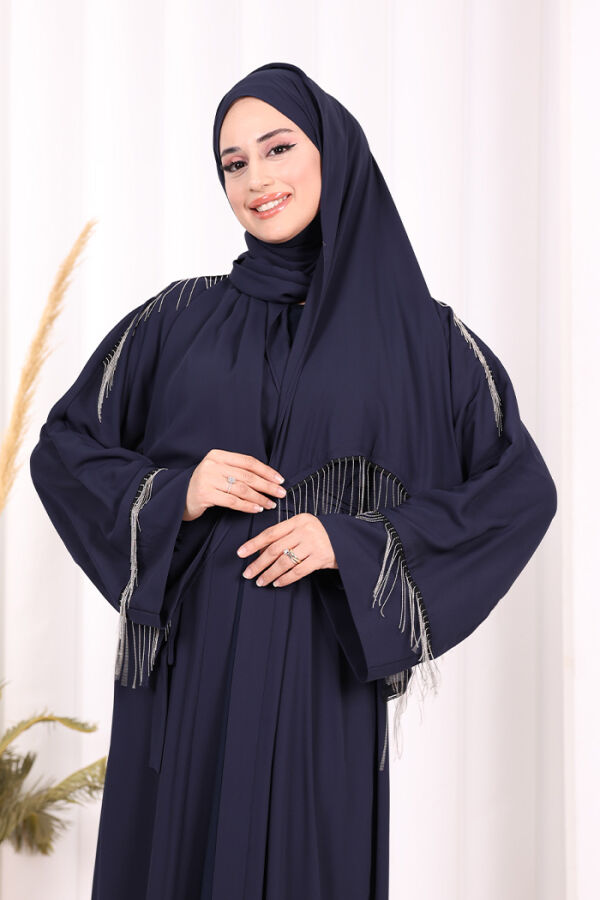 Zincir Püskül Detay  Abaya ŞAL HEDİYE  7887 Lacivert - 5